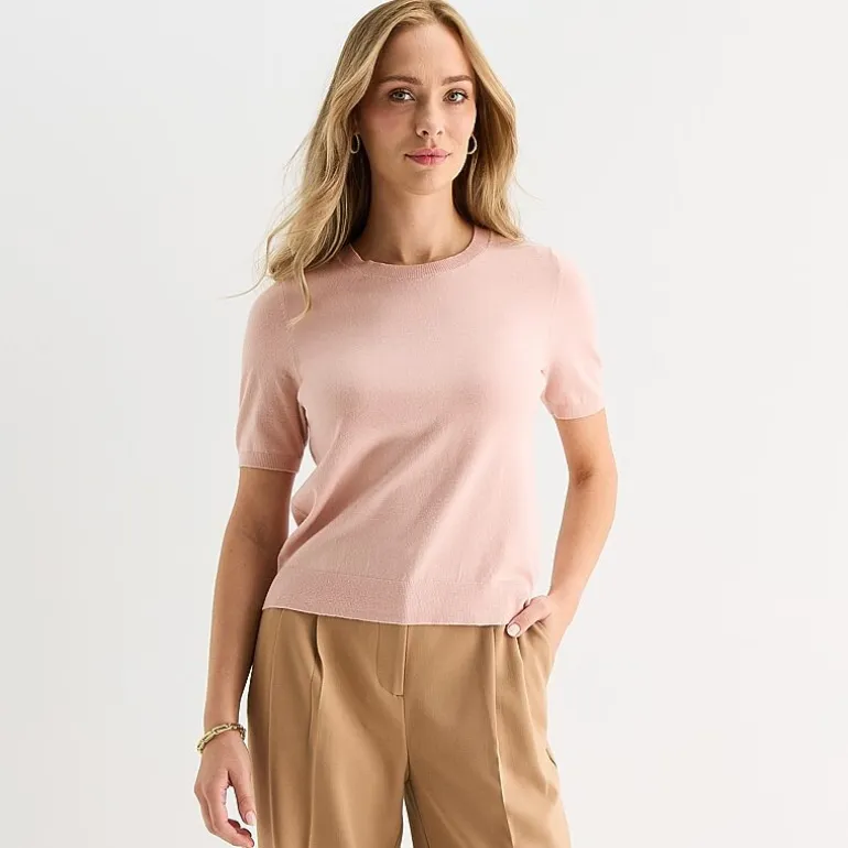 Liz Claiborne Tall Womens Crew Neck Short Sleeve Pullover Sweater