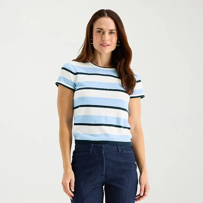 Liz Claiborne Tall Womens Crew Neck Short Sleeve Striped Pullover Sweater