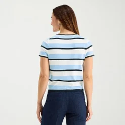 Liz Claiborne Tall Womens Crew Neck Short Sleeve Striped Pullover Sweater