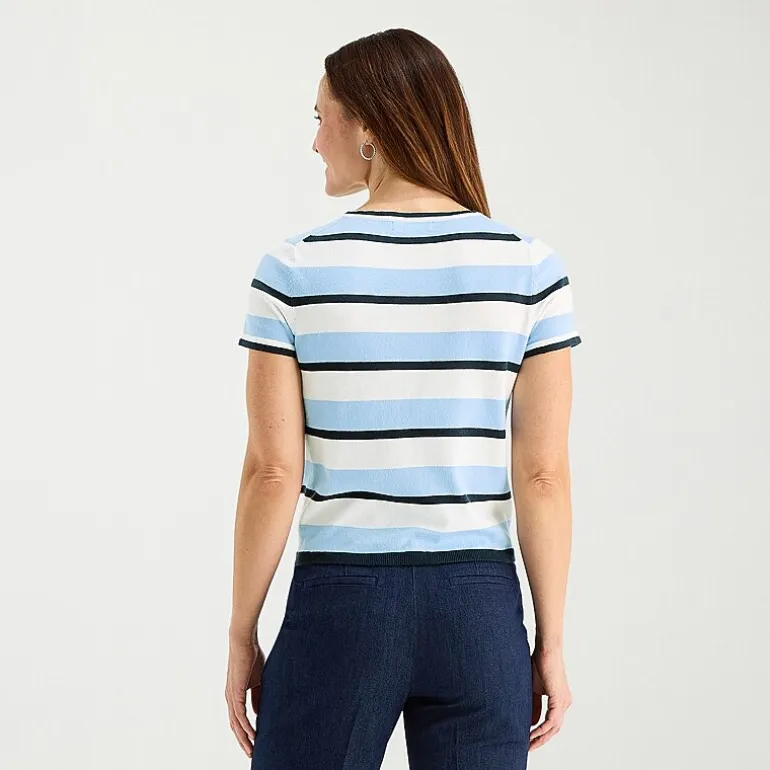 Liz Claiborne Tall Womens Crew Neck Short Sleeve Striped Pullover Sweater