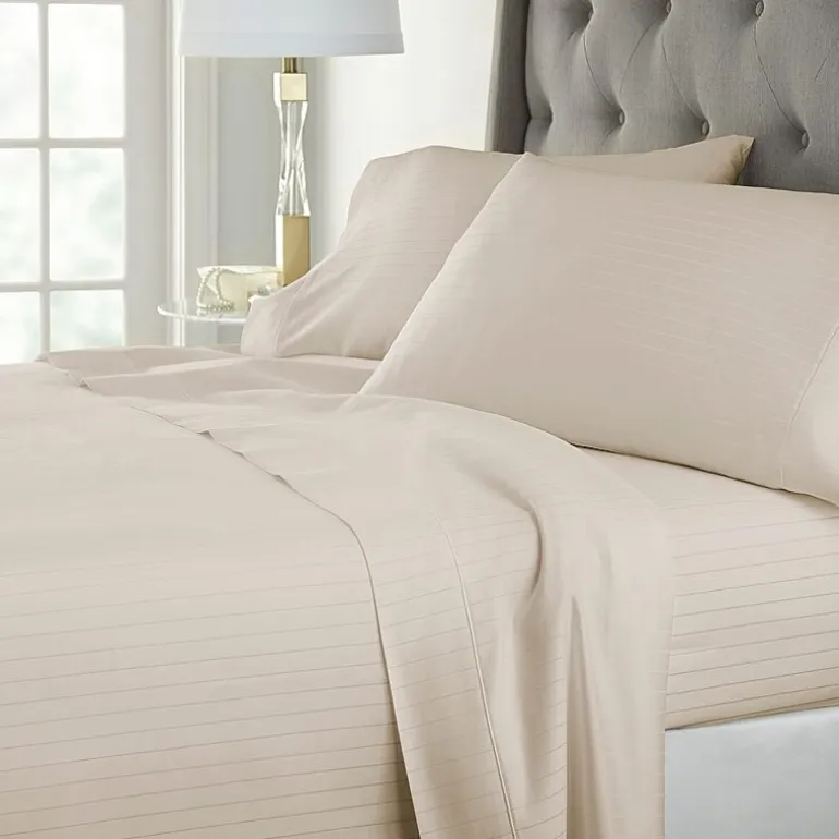 Liz Claiborne 600TC Cotton Sateen Dobby Stripe Wrinkle Free Sheet Set