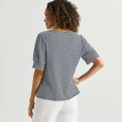 Liz Claiborne Textured Womens Crew Neck Short Sleeve Blouse