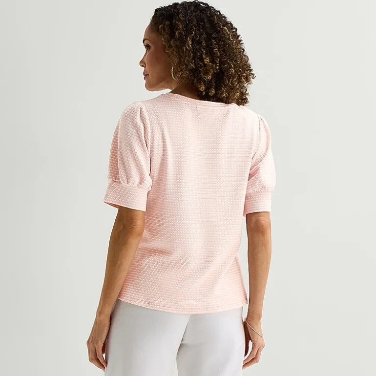 Liz Claiborne Textured Womens Crew Neck Short Sleeve Blouse