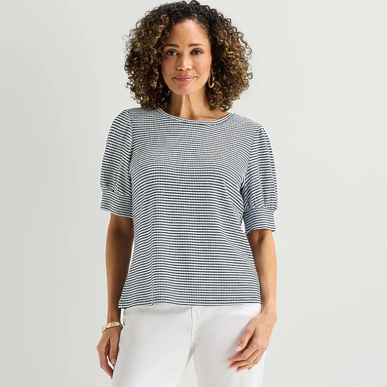 Liz Claiborne Textured Womens Crew Neck Short Sleeve Blouse