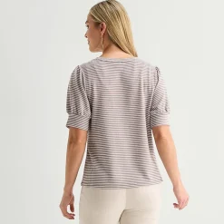 Liz Claiborne Textured Womens Crew Neck Short Sleeve Blouse