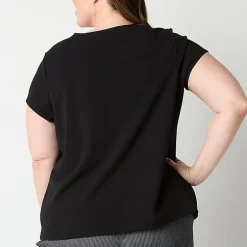 Liz Claiborne Texture Womens Plus Round Neck Short Sleeve Blouse