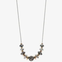 Liz Claiborne Tri Tone Frontal Beaded Womens 17 Inch Collar Necklace