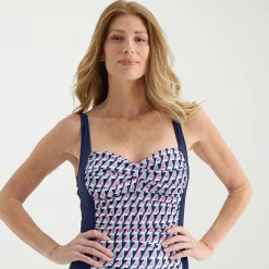 Liz Claiborne Womens Adjustable Features Checked Full Coverage One Piece Swimsuit
