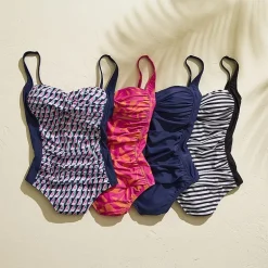 Liz Claiborne Womens Adjustable Features Exotic Tropical Leaf Full Coverage One Piece Swimsuit