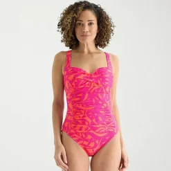 Liz Claiborne Womens Adjustable Features Exotic Tropical Leaf Full Coverage One Piece Swimsuit