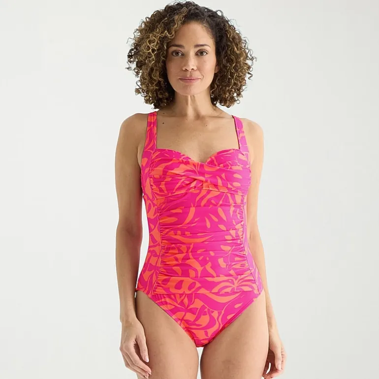 Liz Claiborne Womens Adjustable Features Exotic Tropical Leaf Full Coverage One Piece Swimsuit