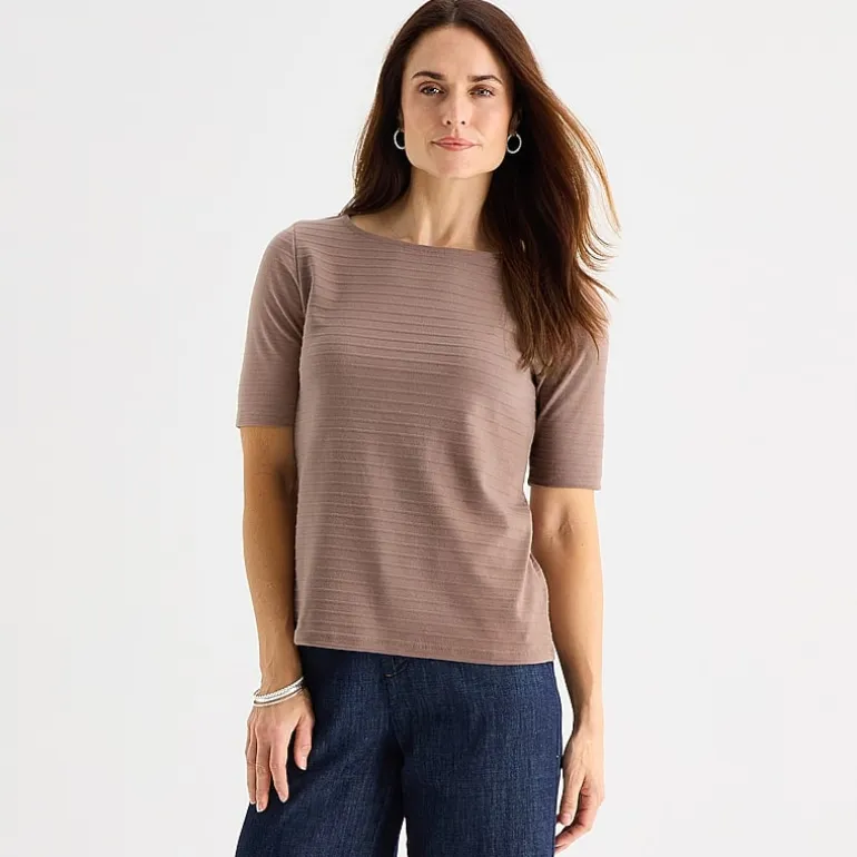 Liz Claiborne Womens Boat Neck Short Sleeve Blouse