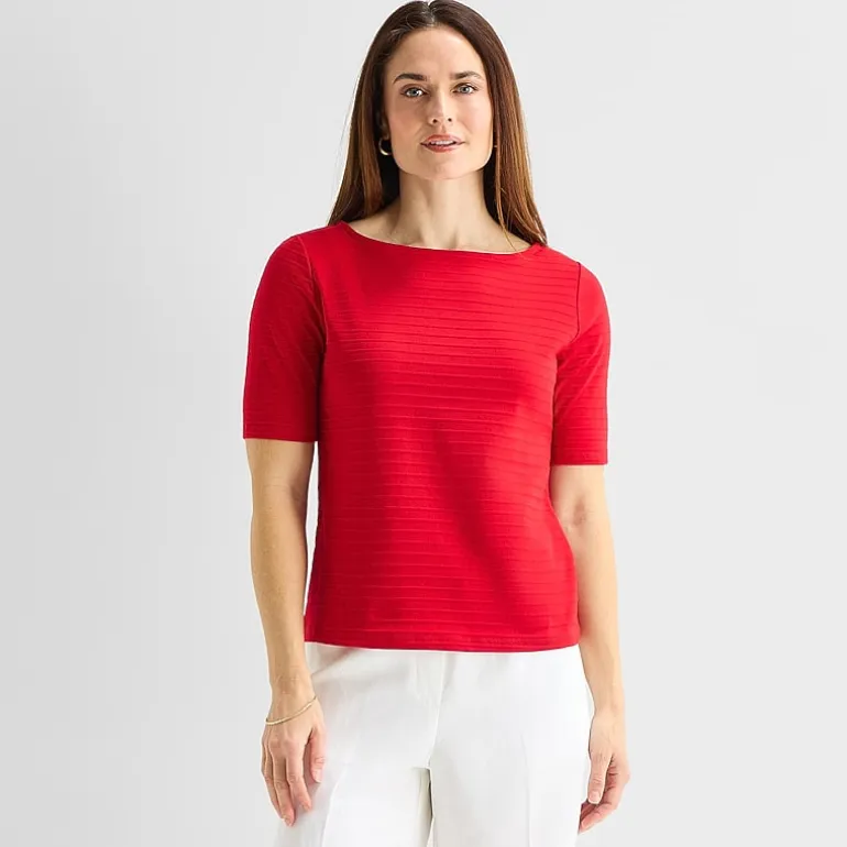 Liz Claiborne Womens Boat Neck Short Sleeve Blouse