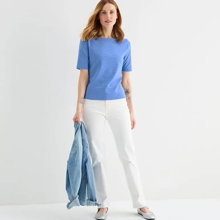 Liz Claiborne Womens Boat Neck Short Sleeve Blouse