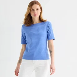 Liz Claiborne Womens Boat Neck Short Sleeve Blouse