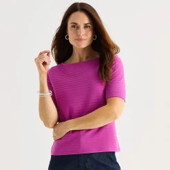 Liz Claiborne Womens Boat Neck Short Sleeve Blouse