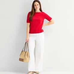 Liz Claiborne Womens Boat Neck Short Sleeve Blouse