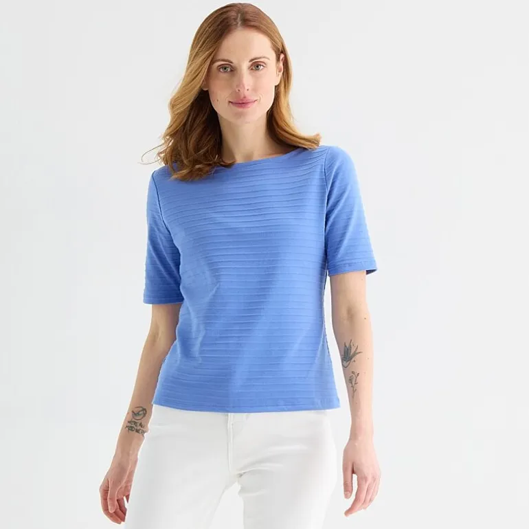 Liz Claiborne Womens Boat Neck Short Sleeve Blouse