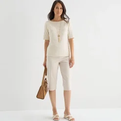 Liz Claiborne Womens Boat Neck Short Sleeve Blouse