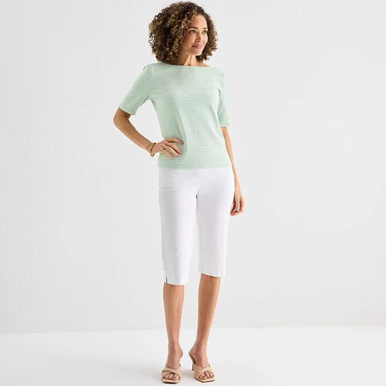 Liz Claiborne Womens Boat Neck Short Sleeve Blouse