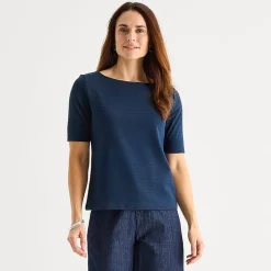 Liz Claiborne Womens Boat Neck Short Sleeve Blouse