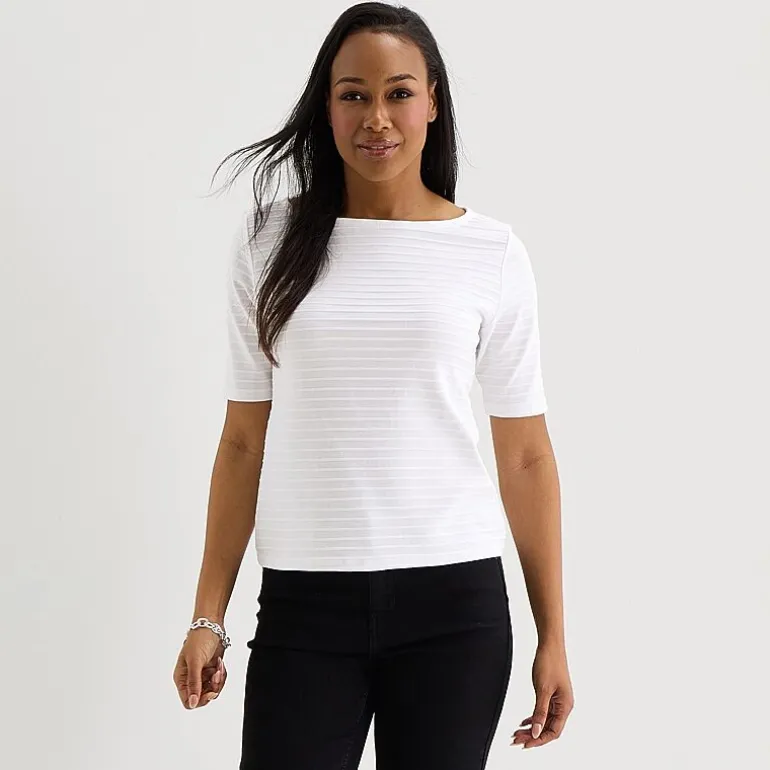 Liz Claiborne Womens Boat Neck Short Sleeve Blouse