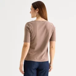 Liz Claiborne Womens Boat Neck Short Sleeve Blouse
