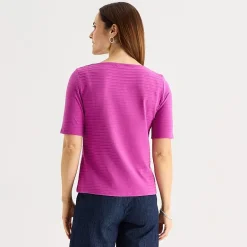 Liz Claiborne Womens Boat Neck Short Sleeve Blouse