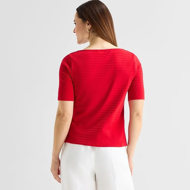 Liz Claiborne Womens Boat Neck Short Sleeve Blouse