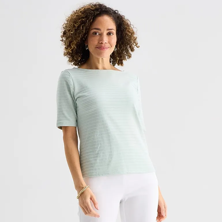 Liz Claiborne Womens Boat Neck Short Sleeve Blouse