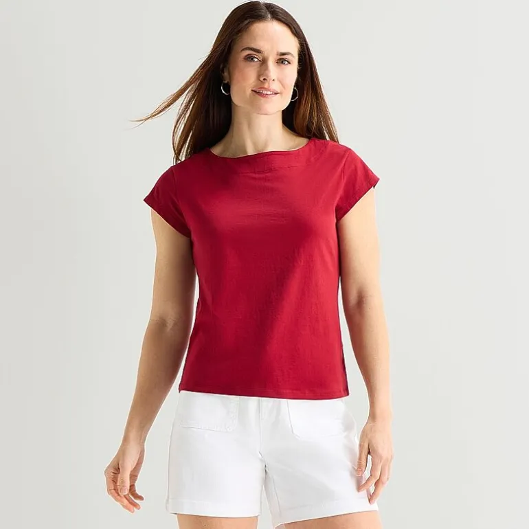 Liz Claiborne Womens Boat Neck Short Sleeve T-Shirt