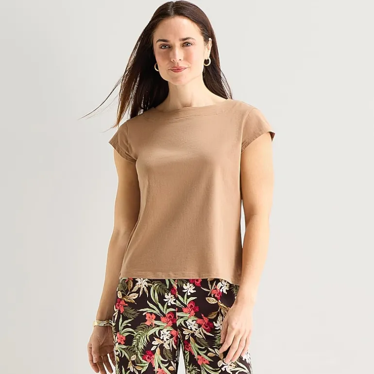 Liz Claiborne Womens Boat Neck Short Sleeve T-Shirt