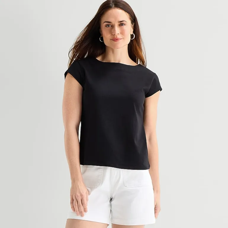 Liz Claiborne Womens Boat Neck Short Sleeve T-Shirt