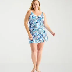 Liz Claiborne Womens Comfort Straps Shirred Patchwork Plus Tankini Swimsuit Top