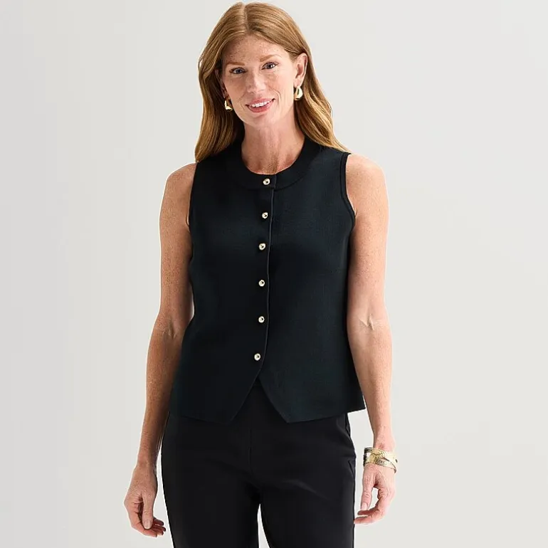 Liz Claiborne Womens Crew Neck Button Sweater Vest