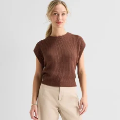 Liz Claiborne Womens Crew Neck Short Sleeve Pullover Sweater