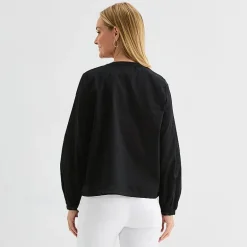 Liz Claiborne Womens Crew Neck Bishop Long Sleeve Regular Fit Button-Down Shirt