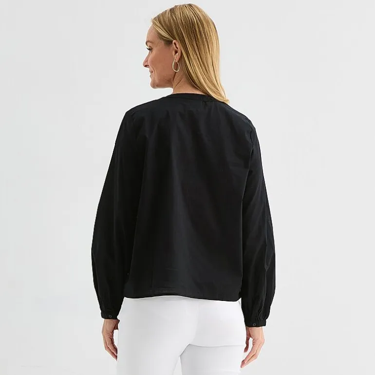 Liz Claiborne Womens Crew Neck Bishop Long Sleeve Regular Fit Button-Down Shirt