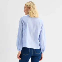Liz Claiborne Womens Crew Neck Bishop Long Sleeve Regular Fit Button-Down Shirt