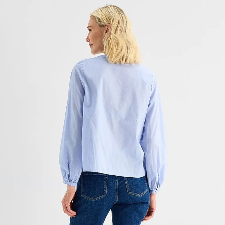 Liz Claiborne Womens Crew Neck Bishop Long Sleeve Regular Fit Button-Down Shirt