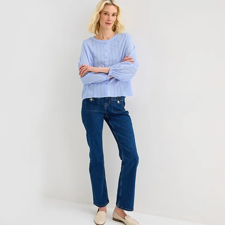 Liz Claiborne Womens Crew Neck Bishop Long Sleeve Regular Fit Button-Down Shirt