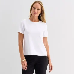 Liz Claiborne Womens Crew Neck Short Sleeve Blouse