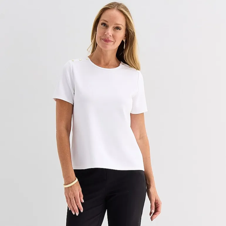 Liz Claiborne Womens Crew Neck Short Sleeve Blouse