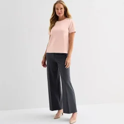 Liz Claiborne Womens Crew Neck Short Sleeve Blouse
