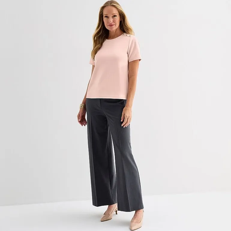 Liz Claiborne Womens Crew Neck Short Sleeve Blouse