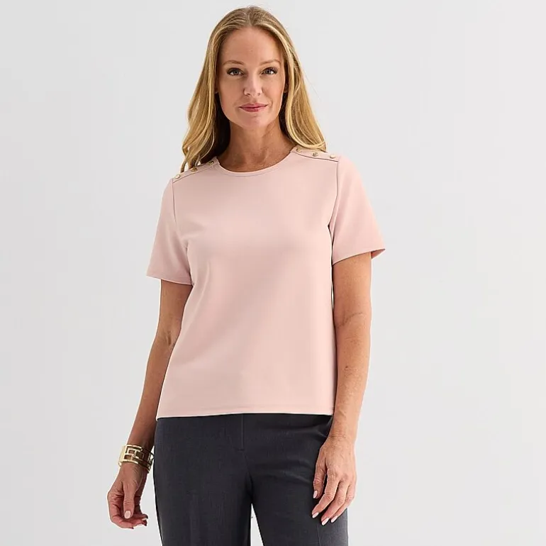 Liz Claiborne Womens Crew Neck Short Sleeve Blouse