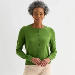 Liz Claiborne Womens Crew Neck Long Sleeve Tall Cardigan