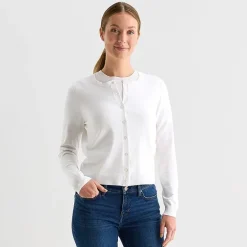 Liz Claiborne Womens Crew Neck Long Sleeve Tall Cardigan