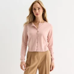 Liz Claiborne Womens Crew Neck Long Sleeve Tall Cardigan