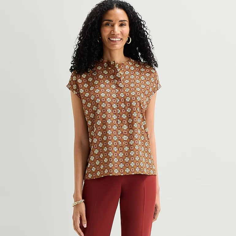 Liz Claiborne Womens Crew Neck Short Sleeve Blouse